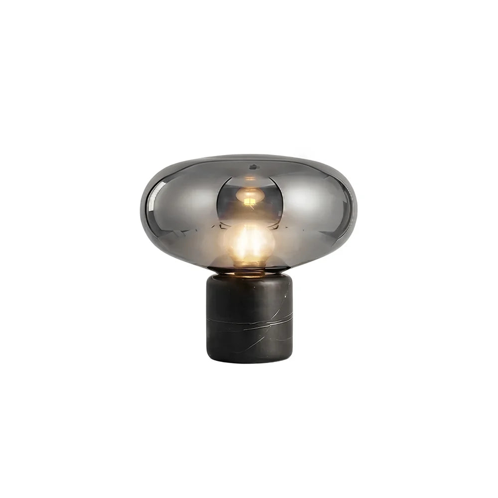 RoyaleGlow Smoked Glass Mushroom Table Lamp with Marble Base - Royale Basic