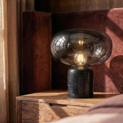 RoyaleGlow Smoked Glass Mushroom Table Lamp with Marble Base - Royale Basic