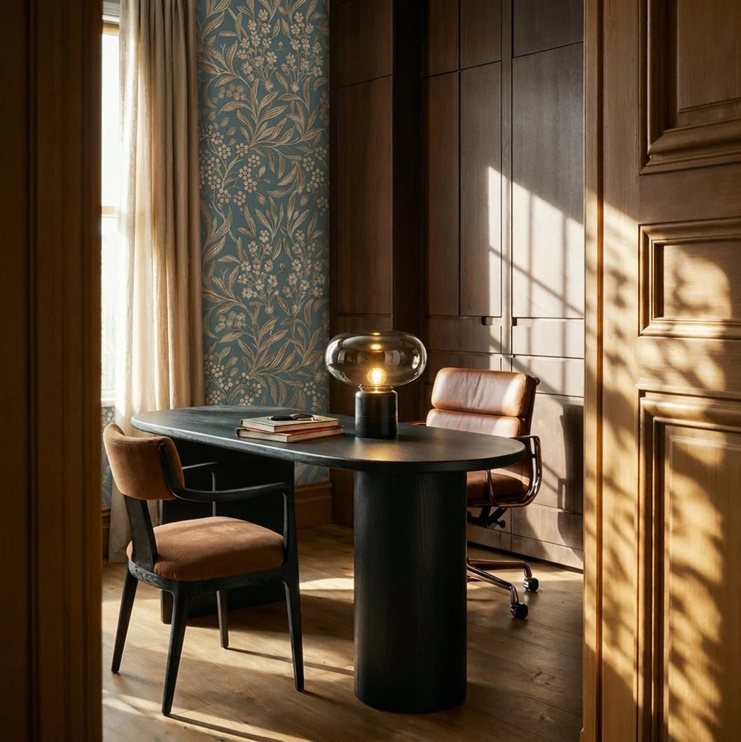 RoyaleGlow Smoked Glass Mushroom Table Lamp with Marble Base - Royale Basic