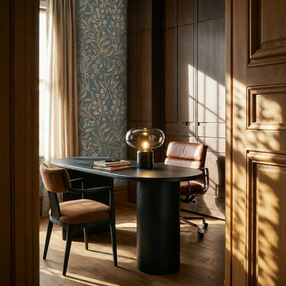 RoyaleGlow Smoked Glass Mushroom Table Lamp with Marble Base - Royale Basic