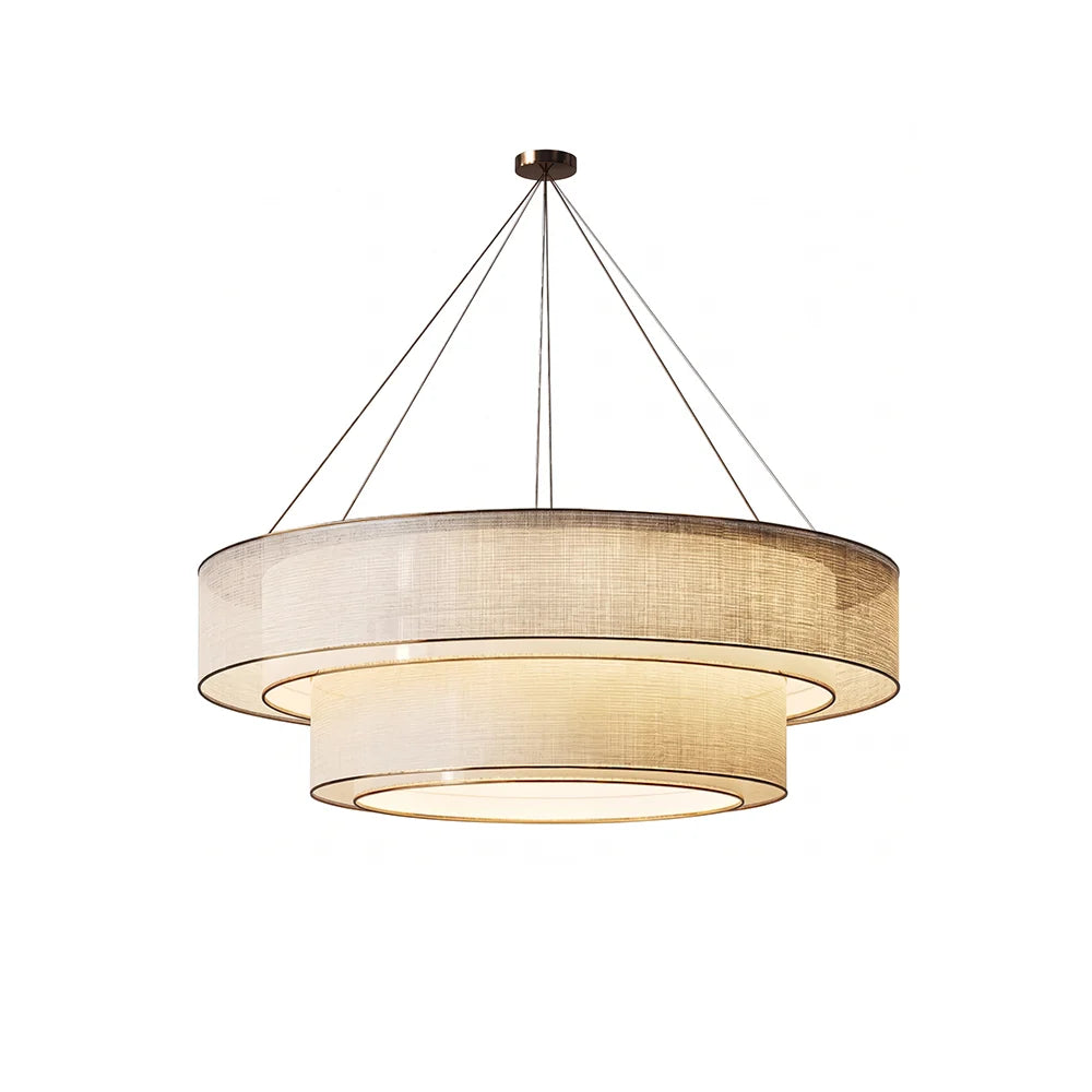RoyaleGlow Tiered Drum Chandelier Modern Linen Hanging Light Fixture - Royale Basic