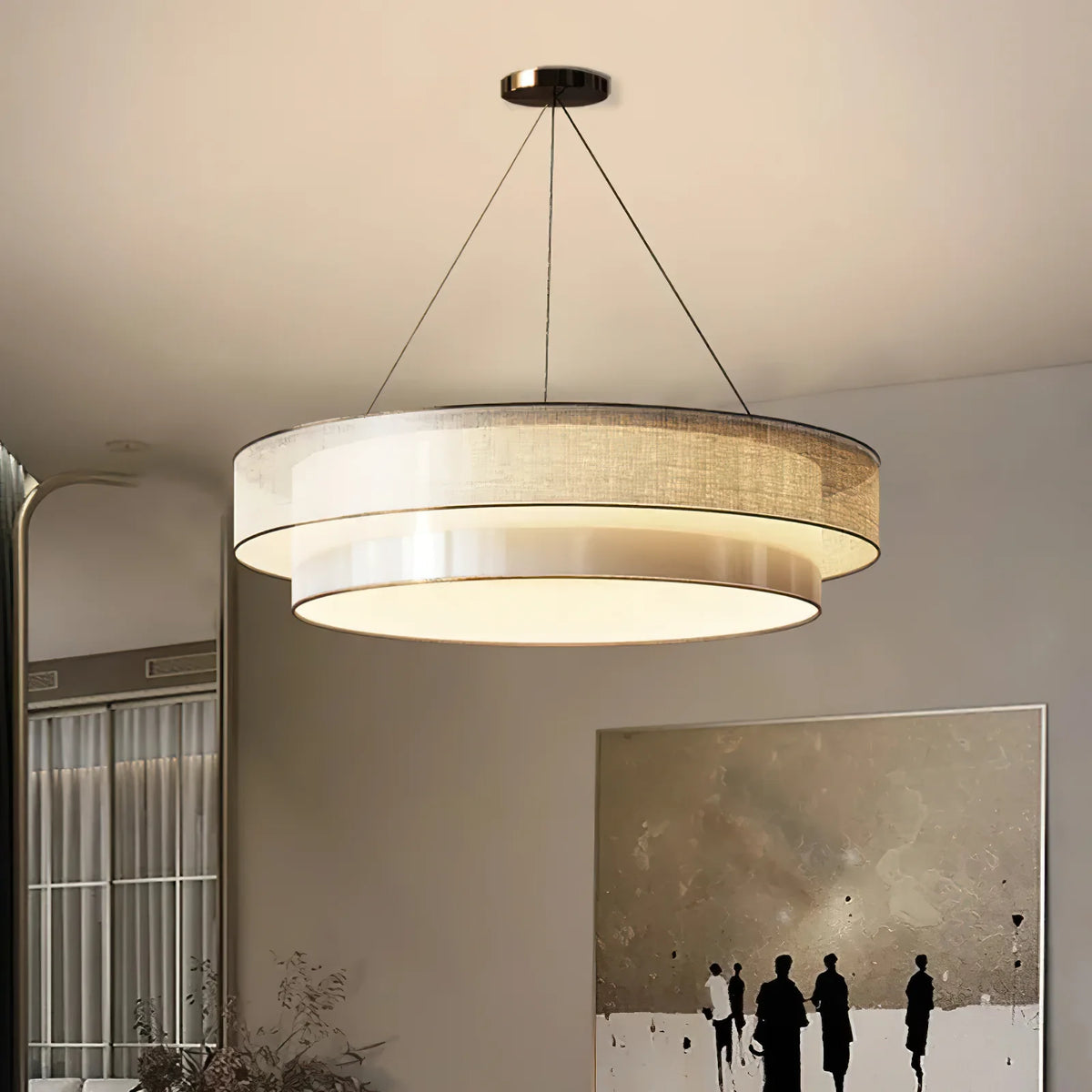 RoyaleGlow Tiered Drum Chandelier Modern Linen Hanging Light Fixture - Royale Basic