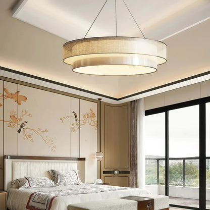 RoyaleGlow Tiered Drum Chandelier Modern Linen Hanging Light Fixture - Royale Basic