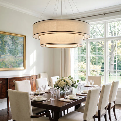 RoyaleGlow Tiered Drum Chandelier Modern Linen Hanging Light Fixture - Royale Basic