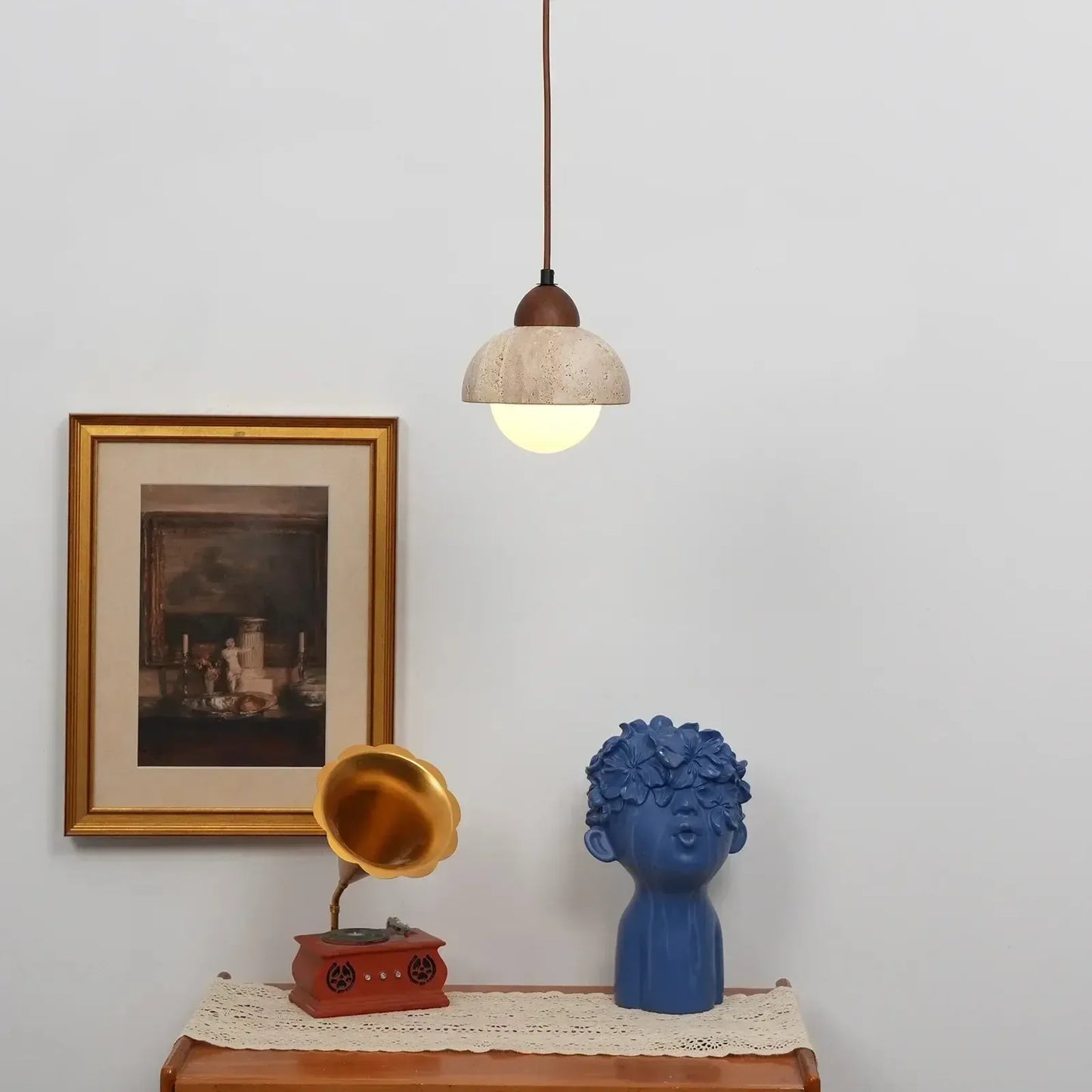 RoyaleGlow Travertine & Glass Dome Pendant Light - Modern Organic Sconce-Royale Basic
