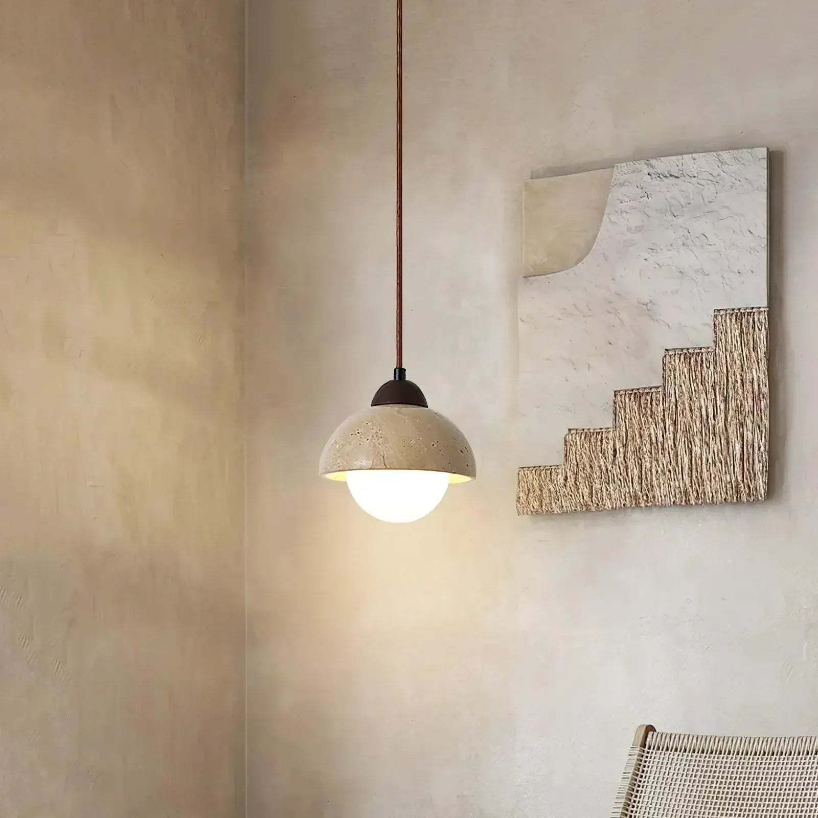 RoyaleGlow Travertine & Glass Dome Pendant Light - Modern Organic Sconce-Royale Basic