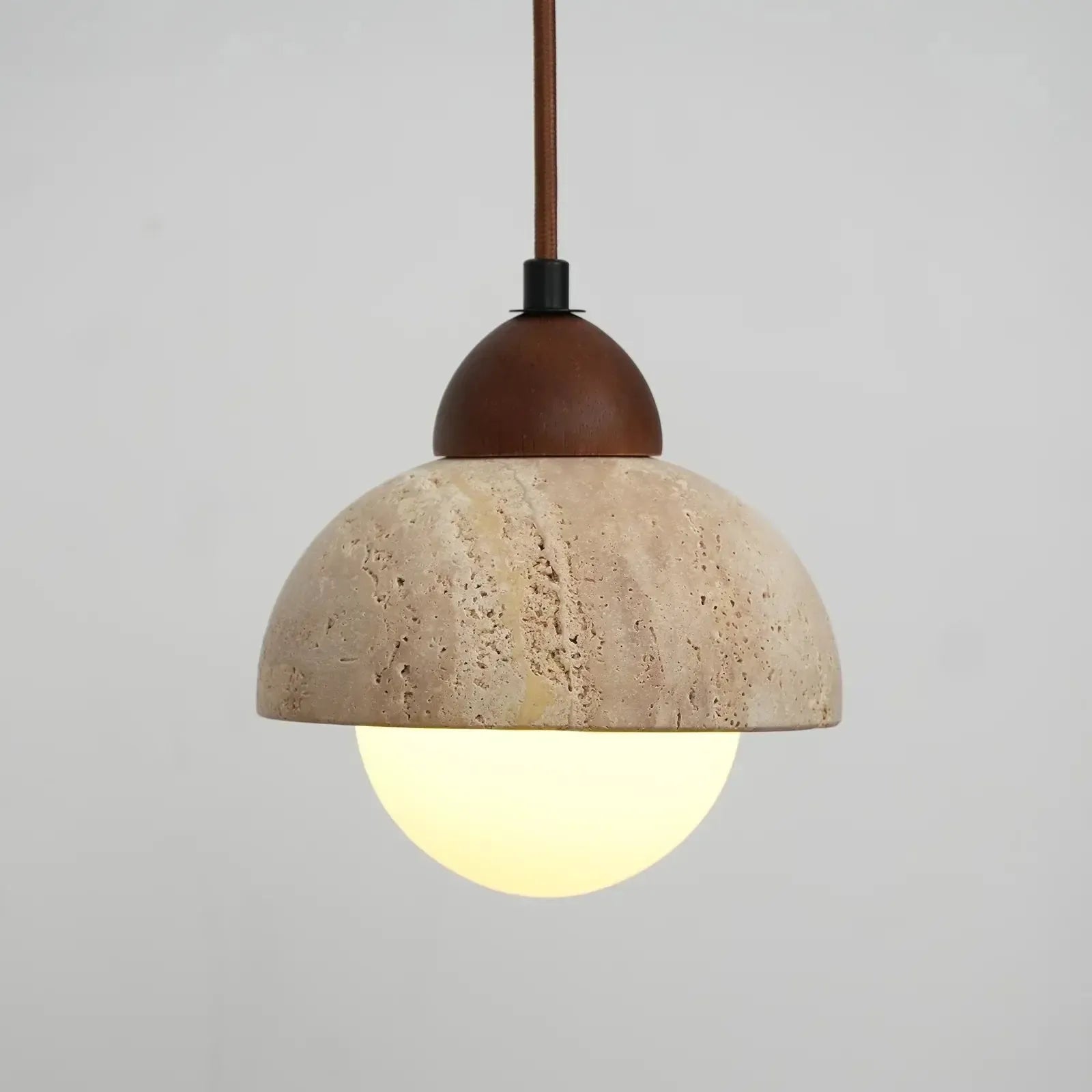 RoyaleGlow Travertine & Glass Dome Pendant Light - Modern Organic Sconce-Royale Basic