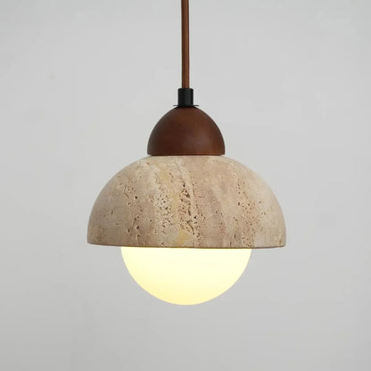 RoyaleGlow Travertine & Glass Dome Pendant Light - Modern Organic Sconce-Royale Basic