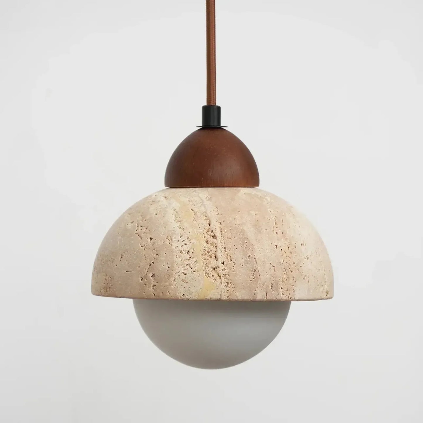 RoyaleGlow Travertine & Glass Dome Pendant Light - Modern Organic Sconce-Royale Basic