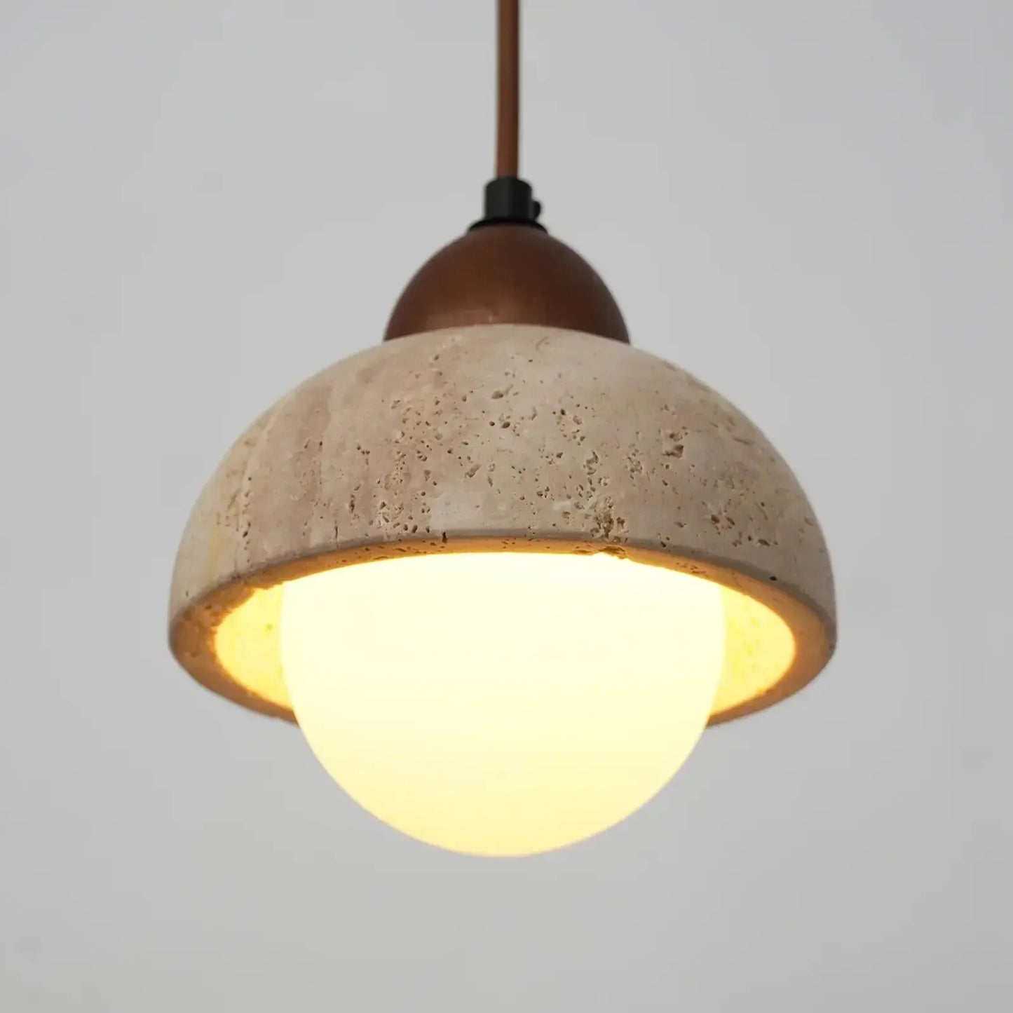 RoyaleGlow Travertine & Glass Dome Pendant Light - Modern Organic Sconce-Royale Basic