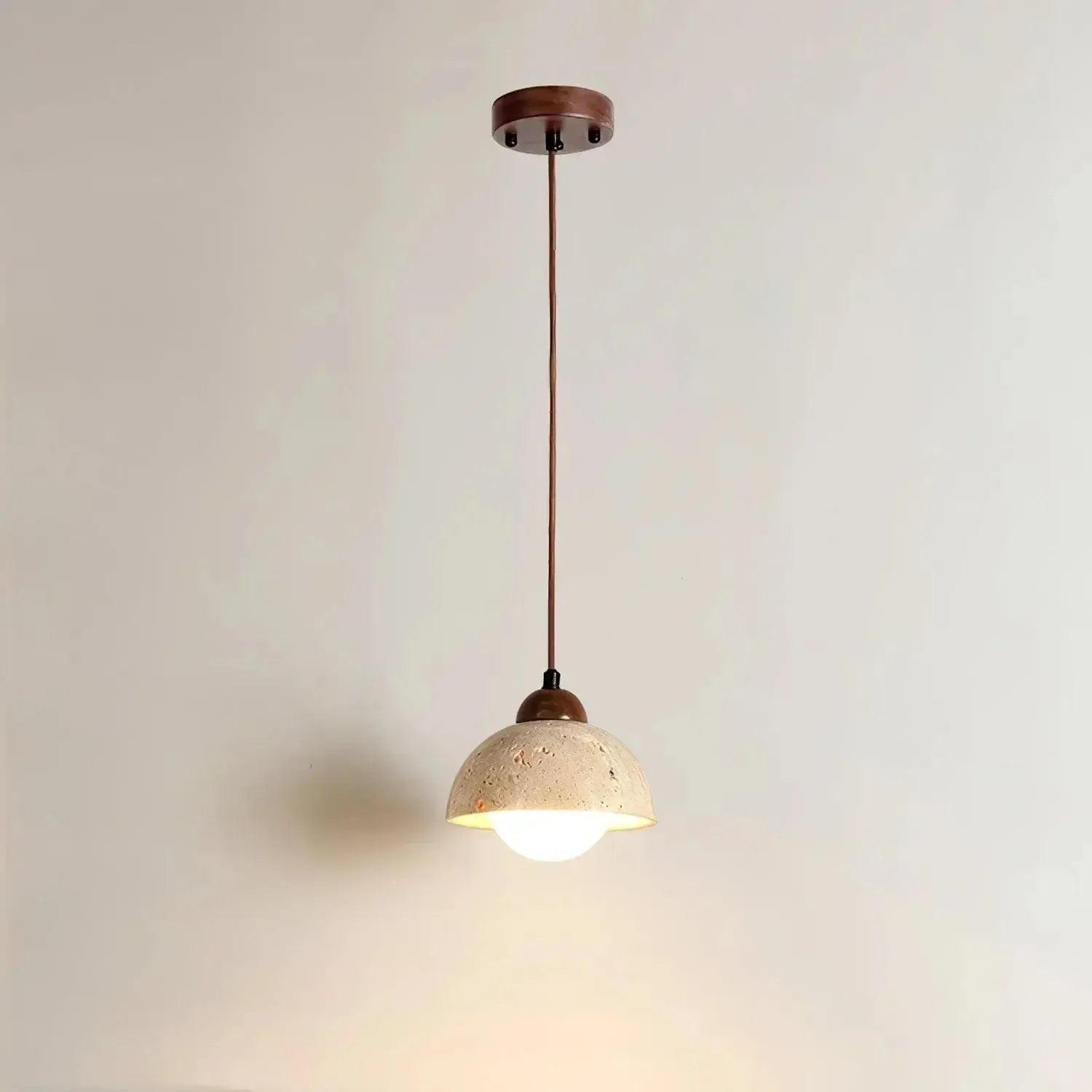RoyaleGlow Travertine & Glass Dome Pendant Light - Modern Organic Sconce-Royale Basic