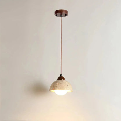 RoyaleGlow Travertine & Glass Dome Pendant Light - Modern Organic Sconce-Royale Basic
