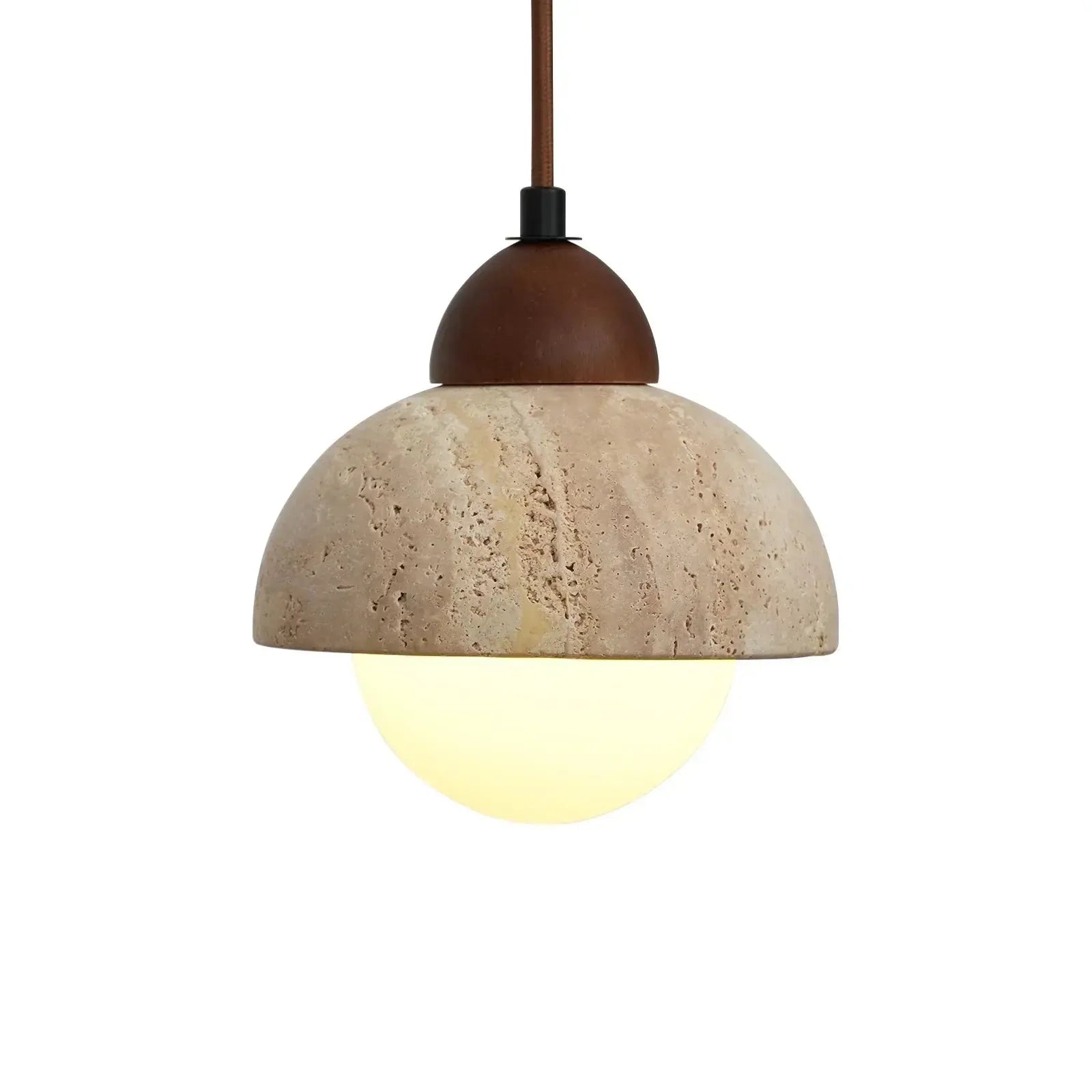 RoyaleGlow Travertine & Glass Dome Pendant Light - Modern Organic Sconce-Royale Basic