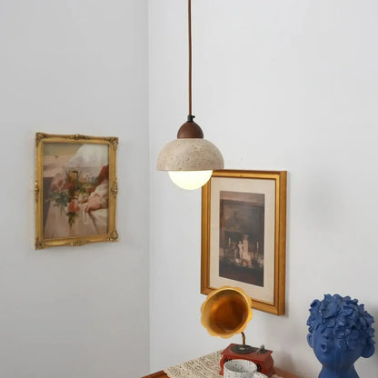 RoyaleGlow Travertine & Glass Dome Pendant Light - Modern Organic Sconce-Royale Basic