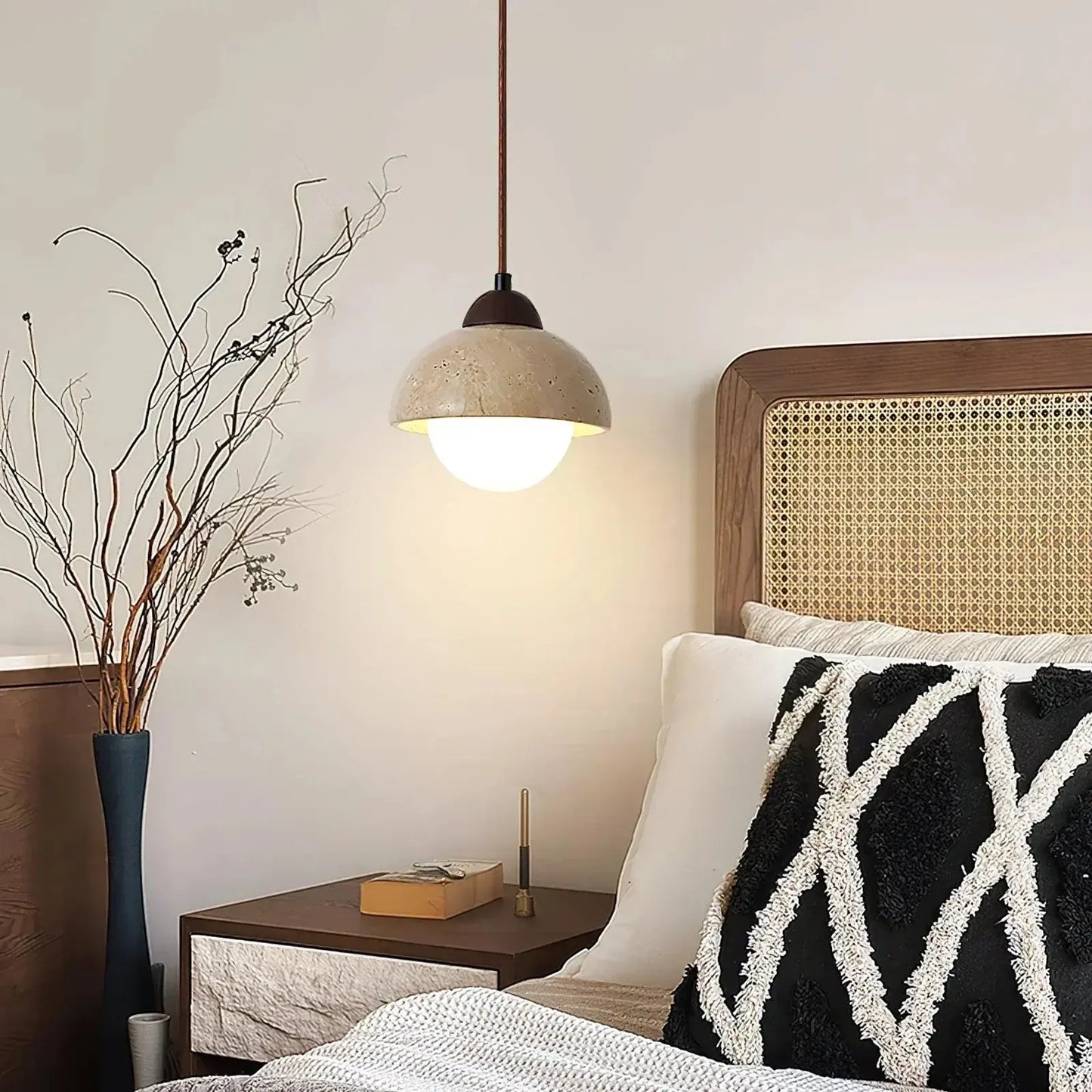RoyaleGlow Travertine & Glass Dome Pendant Light - Modern Organic Sconce-Royale Basic
