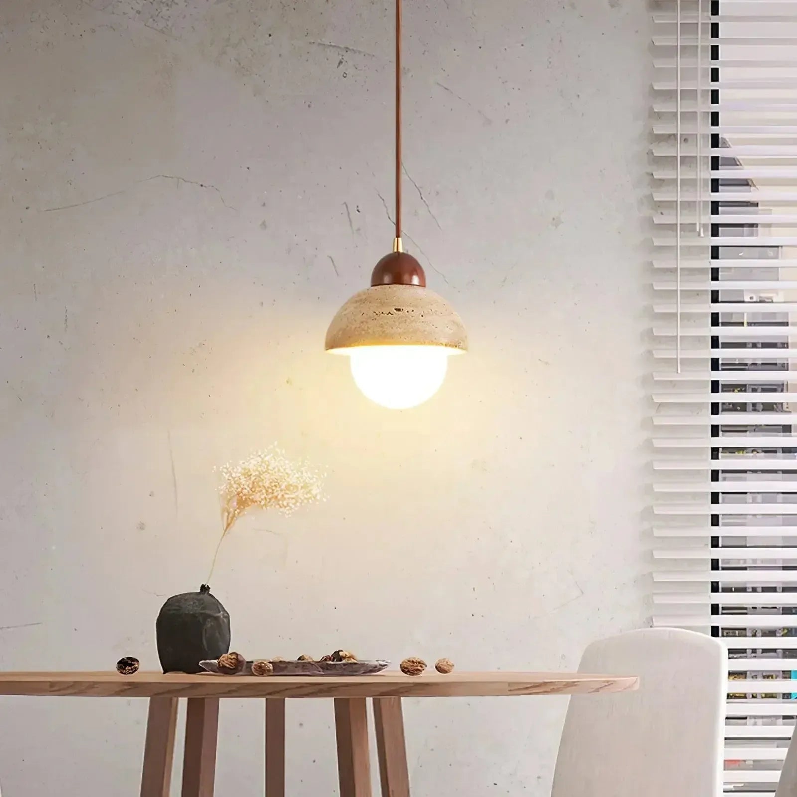 RoyaleGlow Travertine & Glass Dome Pendant Light - Modern Organic Sconce-Royale Basic
