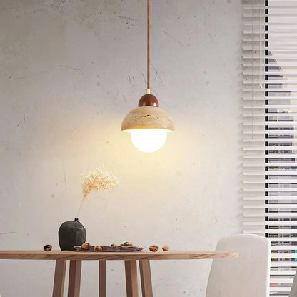RoyaleGlow Travertine & Glass Dome Pendant Light - Modern Organic Sconce-Royale Basic