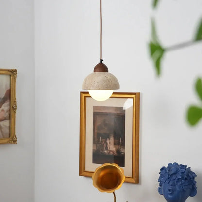 RoyaleGlow Travertine & Glass Dome Pendant Light - Modern Organic Sconce-Royale Basic