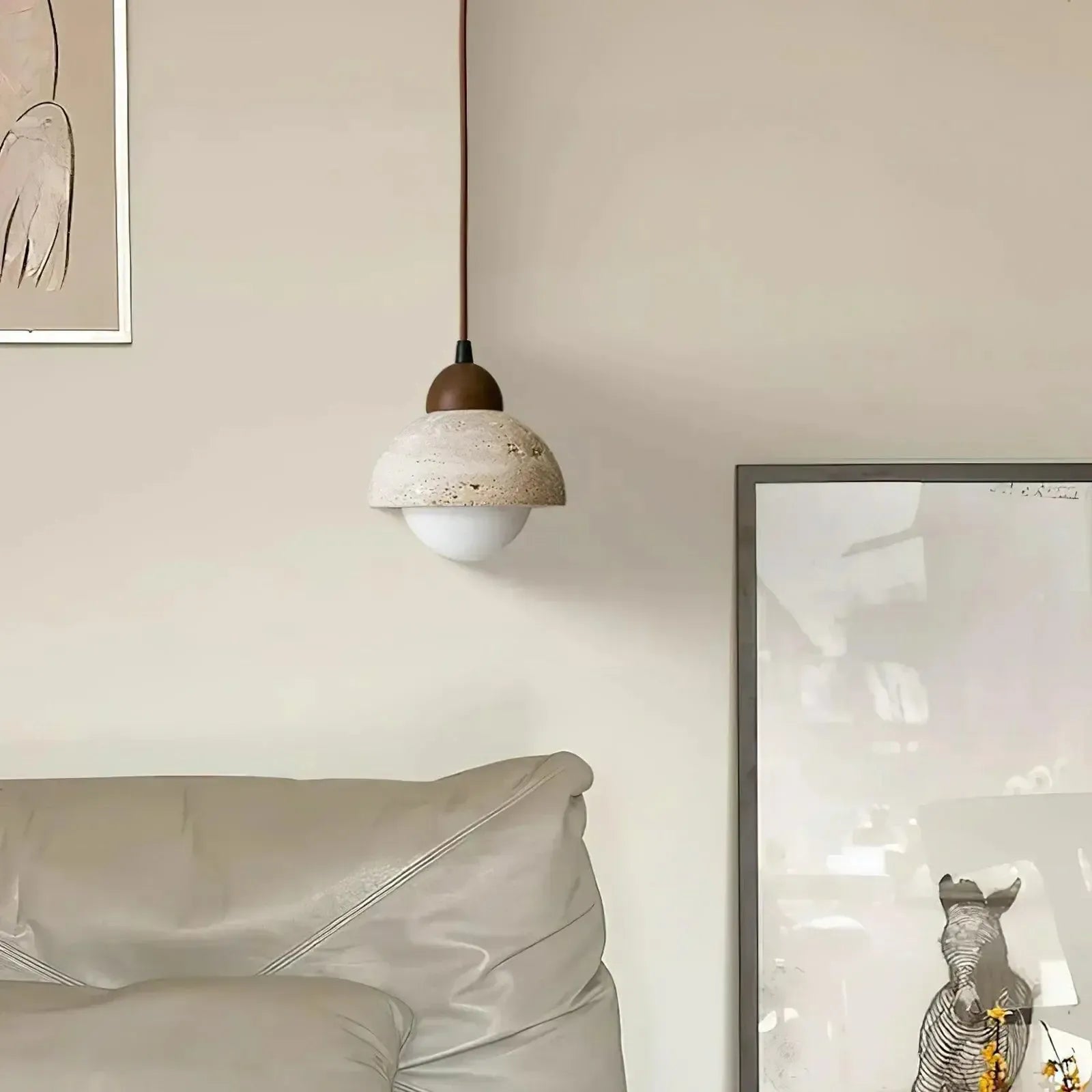 RoyaleGlow Travertine & Glass Dome Pendant Light - Modern Organic Sconce-Royale Basic