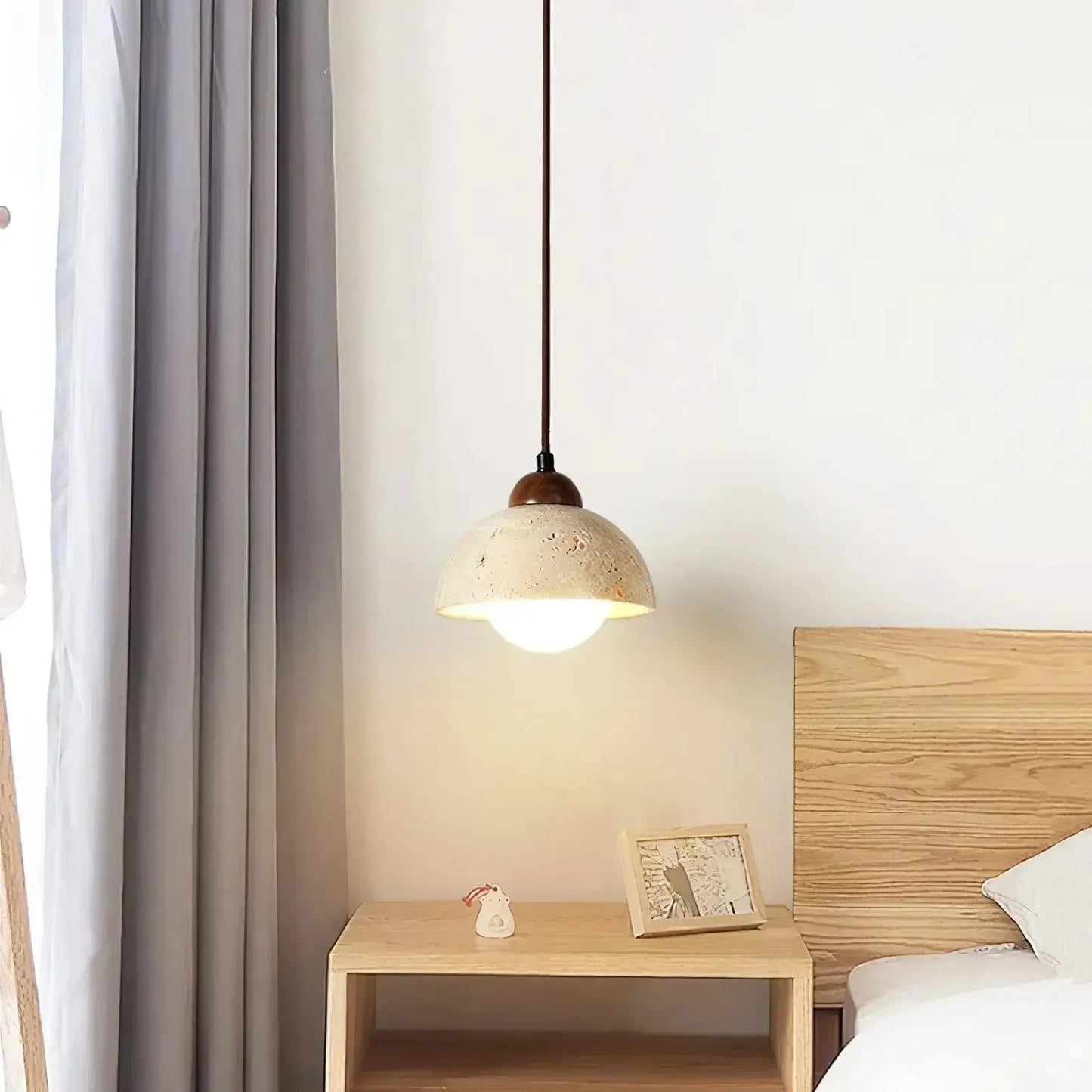RoyaleGlow Travertine & Glass Dome Pendant Light - Modern Organic Sconce-Royale Basic
