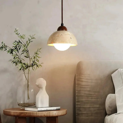 RoyaleGlow Travertine & Glass Dome Pendant Light - Modern Organic Sconce-Royale Basic