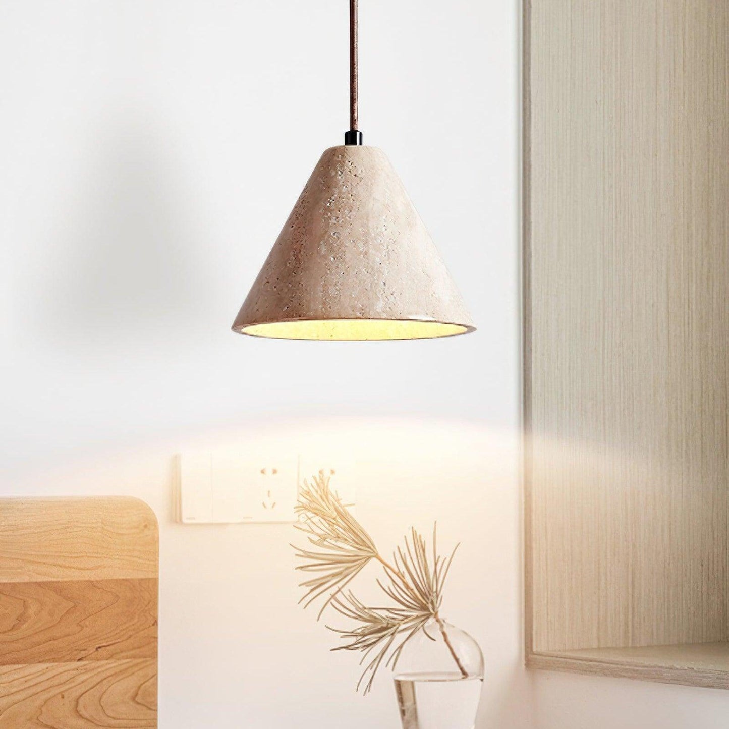 RoyaleGlow Travertine Pendant Light - Modern Natural Stone Hanging Lamp-Royale Basic