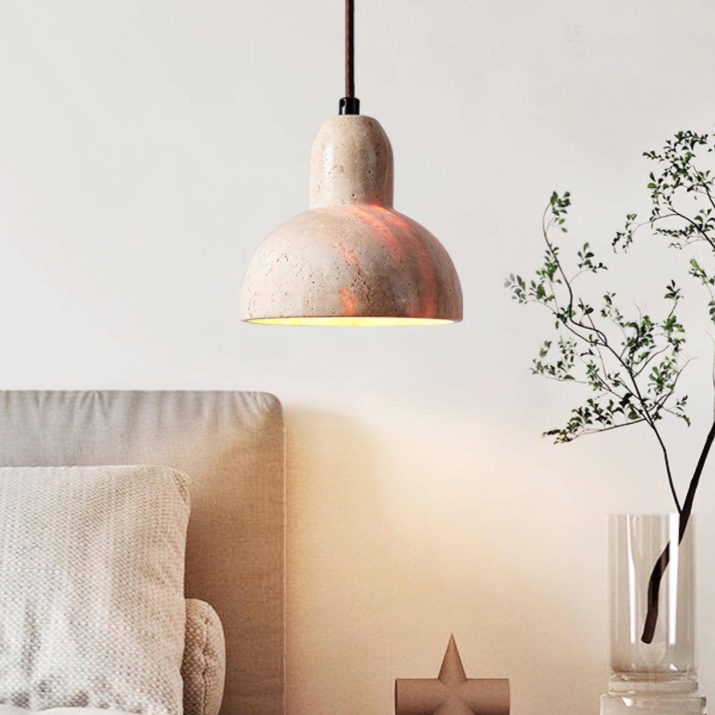 RoyaleGlow Travertine Pendant Light - Modern Natural Stone Hanging Lamp-Royale Basic
