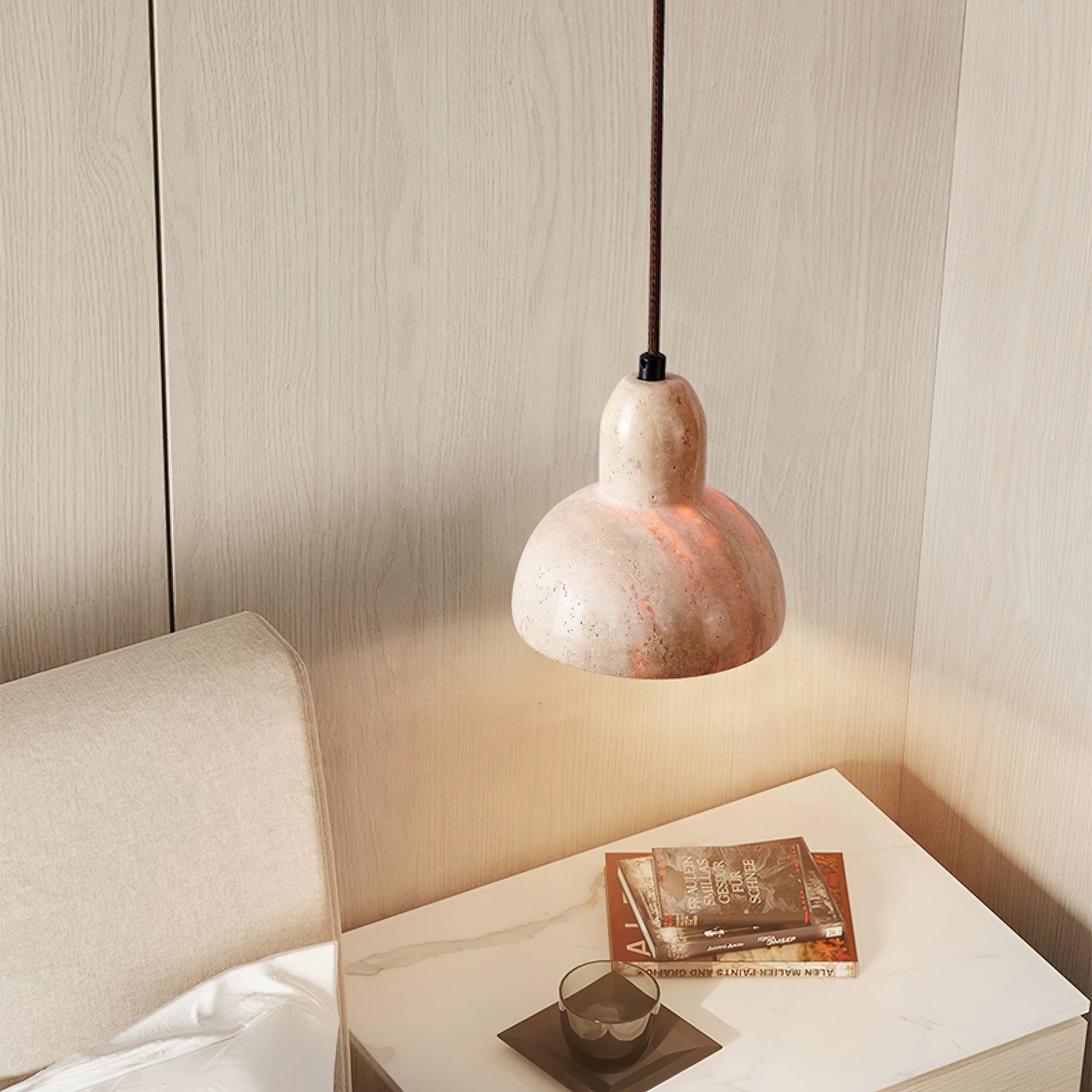 RoyaleGlow Travertine Pendant Light - Modern Natural Stone Hanging Lamp-Royale Basic