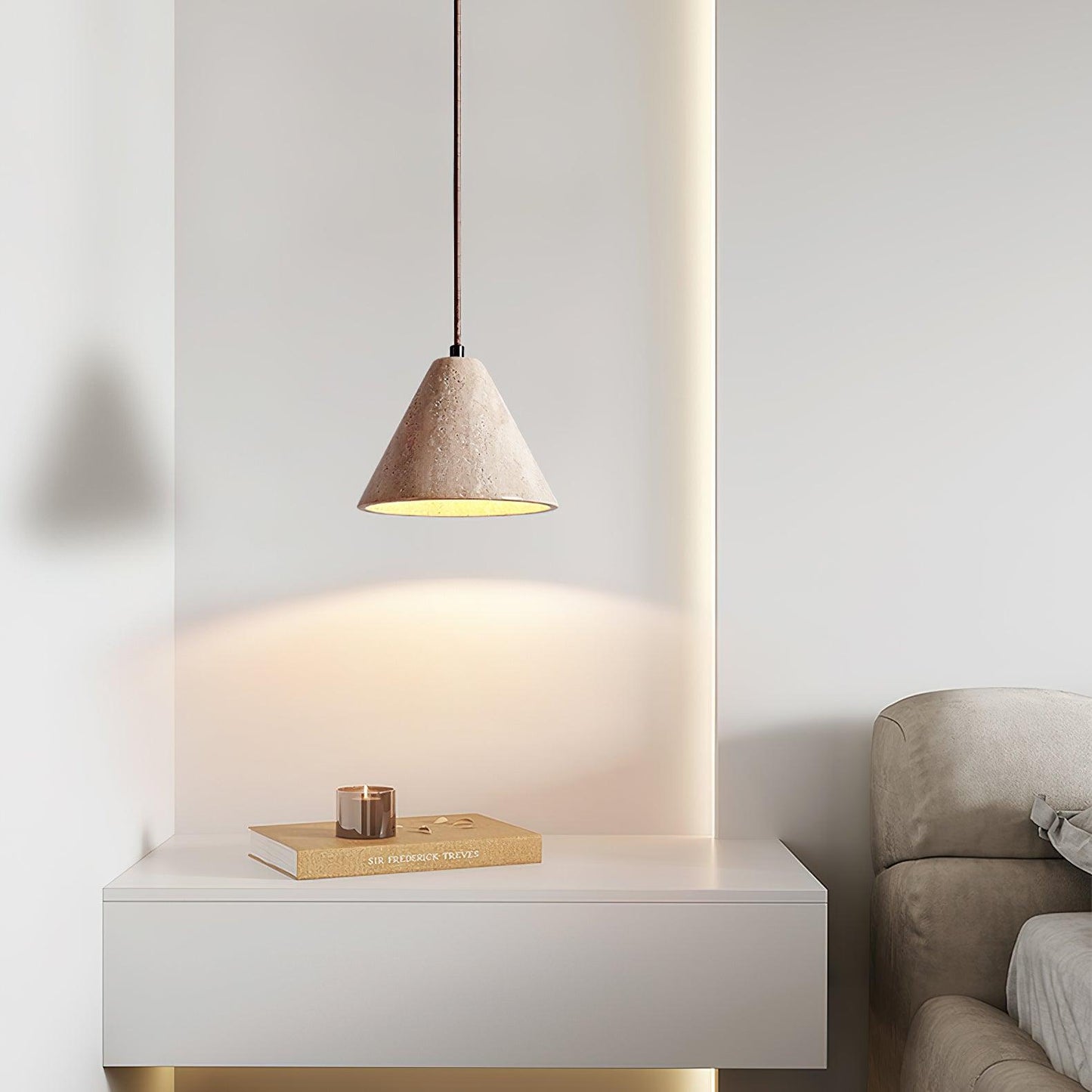 RoyaleGlow Travertine Pendant Light - Modern Natural Stone Hanging Lamp-Royale Basic
