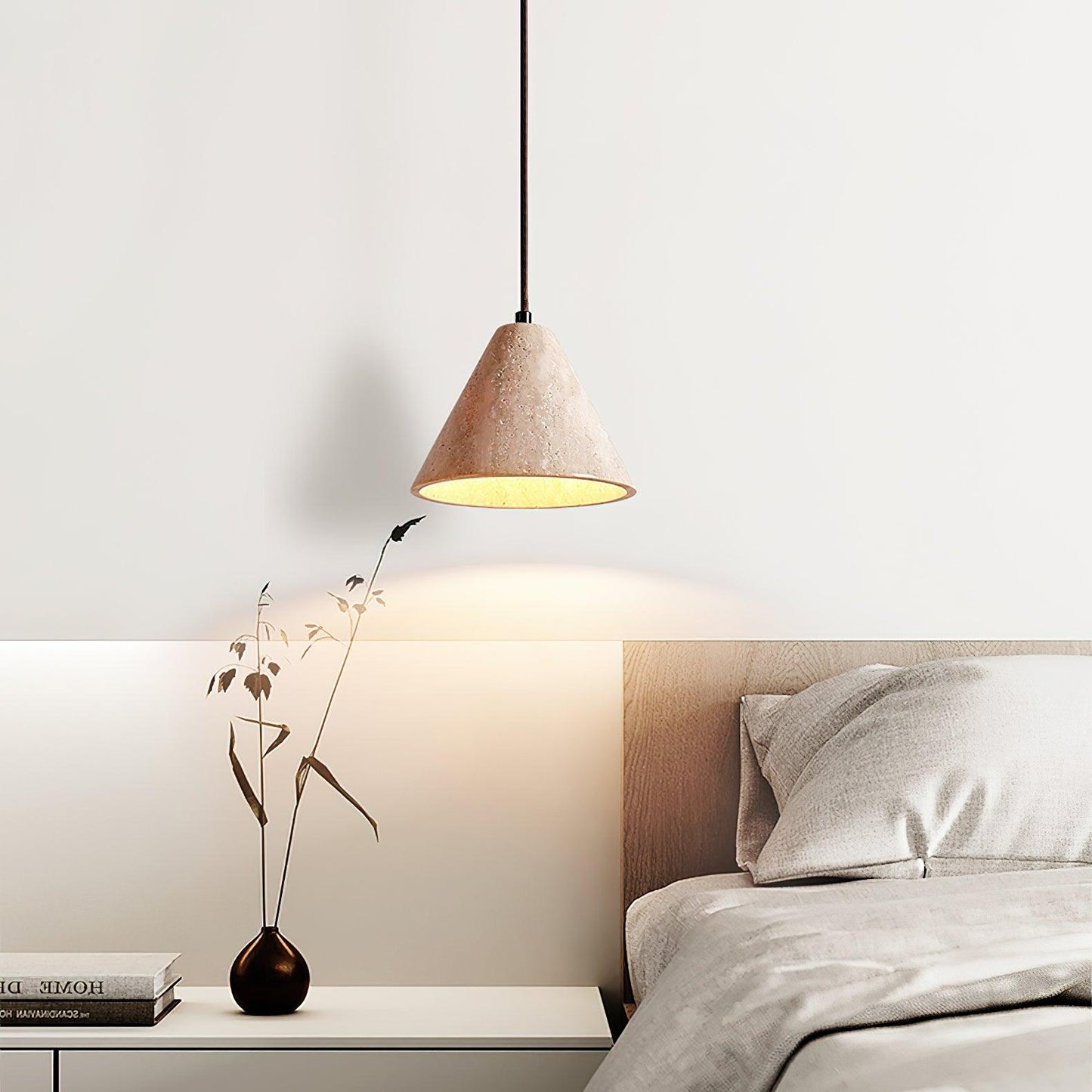 RoyaleGlow Travertine Pendant Light - Modern Natural Stone Hanging Lamp-Royale Basic