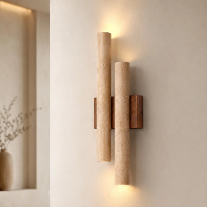 RoyaleGlow Travertine Wall Sconce Wooden Base LED Light Fixture - Royale Basic