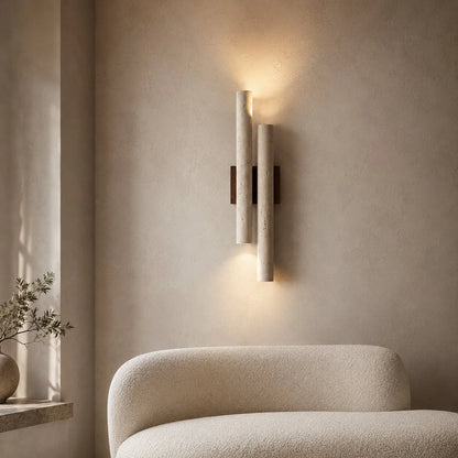 RoyaleGlow Travertine Wall Sconce Wooden Base LED Light Fixture - Royale Basic