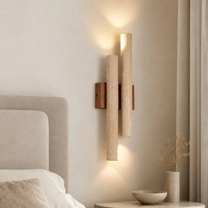 RoyaleGlow Travertine Wall Sconce Wooden Base LED Light Fixture - Royale Basic
