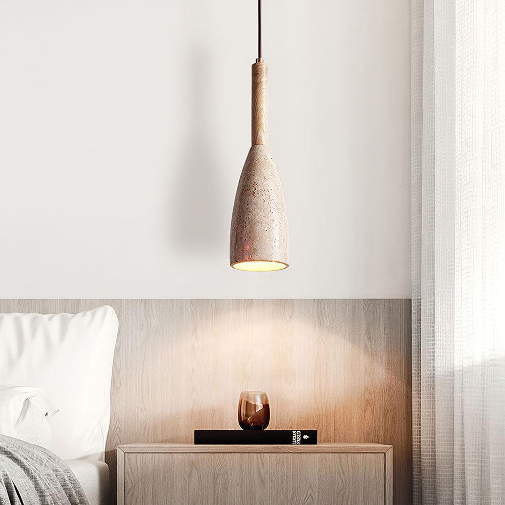 RoyaleGlow Travertine & Wood Pendant Light – Modern Minimalist Ceiling Fixture for Kitchen Island-Royale Basic