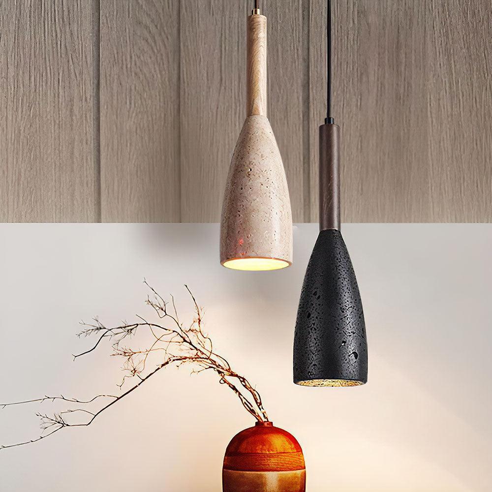 RoyaleGlow Travertine & Wood Pendant Light – Modern Minimalist Ceiling Fixture for Kitchen Island-Royale Basic
