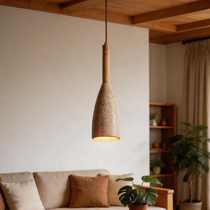RoyaleGlow Travertine & Wood Pendant Light – Modern Minimalist Ceiling Fixture for Kitchen Island-Royale Basic
