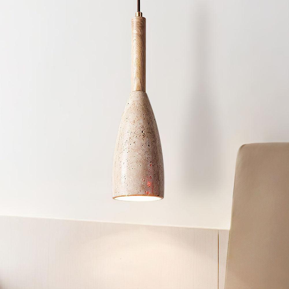 RoyaleGlow Travertine & Wood Pendant Light – Modern Minimalist Ceiling Fixture for Kitchen Island-Royale Basic
