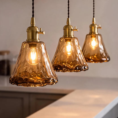 RoyaleGlow Vintage Amber Glass Pendant Light Brass Hanging Fixture - Royale Basic