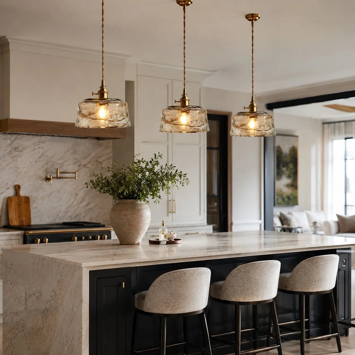 RoyaleGlow Vintage Amber Glass Pendant Light Brass Hanging Fixture - Royale Basic