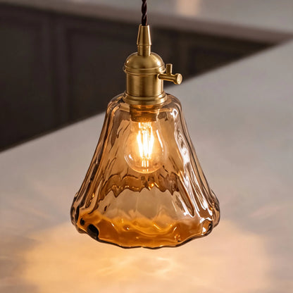 RoyaleGlow Vintage Amber Glass Pendant Light Brass Hanging Fixture - Royale Basic