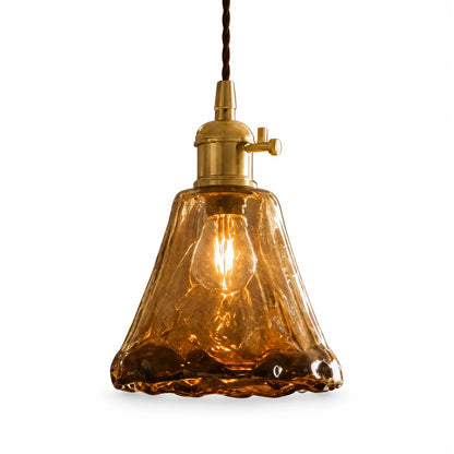 RoyaleGlow Vintage Amber Glass Pendant Light Brass Hanging Fixture - Royale Basic