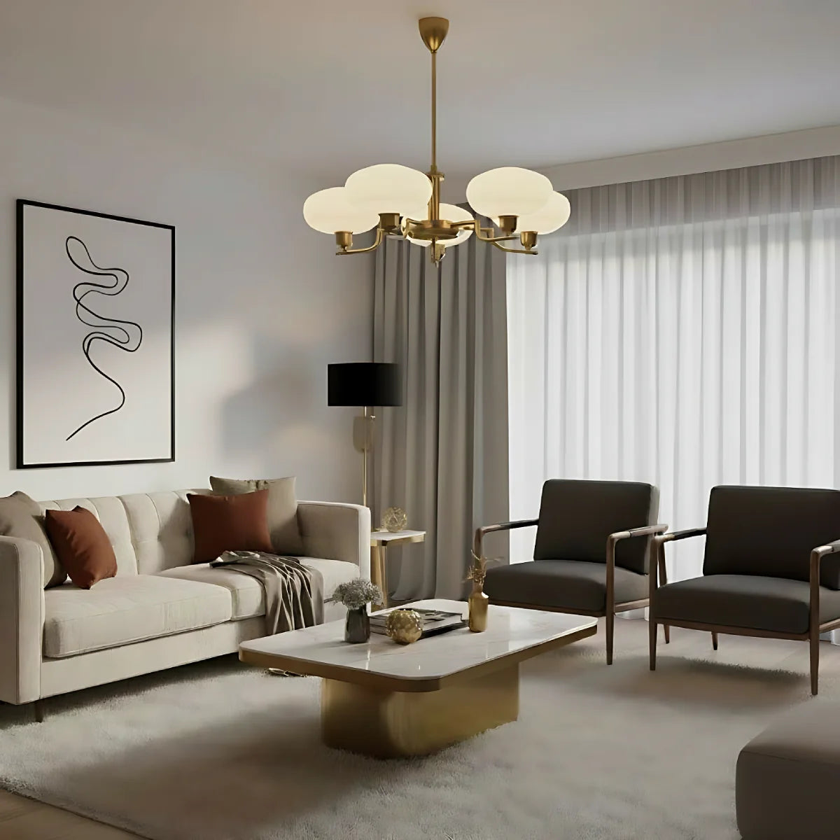 RoyaleGlow Vintage Brass Glass Chandelier Pendant Light - Royale Basic