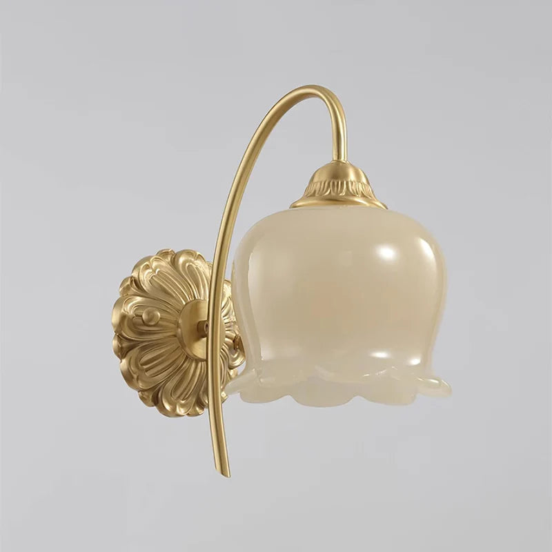 RoyaleGlow Vintage Frosted Tulip Wall Sconce Brass Floral Wall Lamp For Living Room - Royale Basic