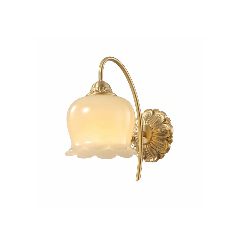 RoyaleGlow Vintage Frosted Tulip Wall Sconce Brass Floral Wall Lamp For Living Room - Royale Basic