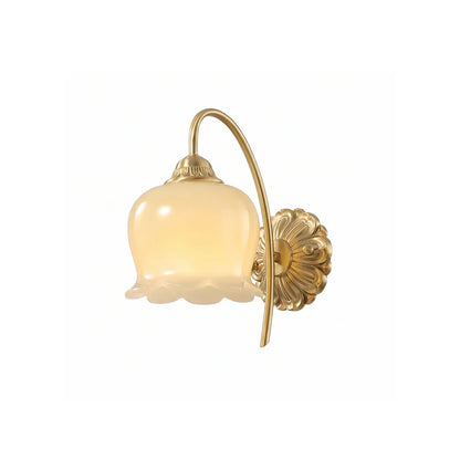RoyaleGlow Vintage Frosted Tulip Wall Sconce Brass Floral Wall Lamp For Living Room - Royale Basic