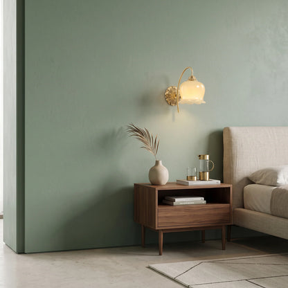 RoyaleGlow Vintage Frosted Tulip Wall Sconce Brass Floral Wall Lamp For Living Room - Royale Basic