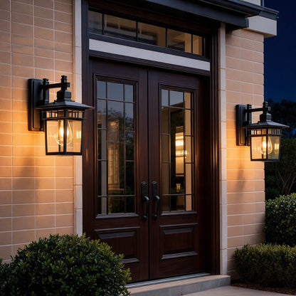 RoyaleGlow Vintage Outdoor Wall Sconce Waterproof Aluminum Glass Porch Light Fixture - Royale Basic