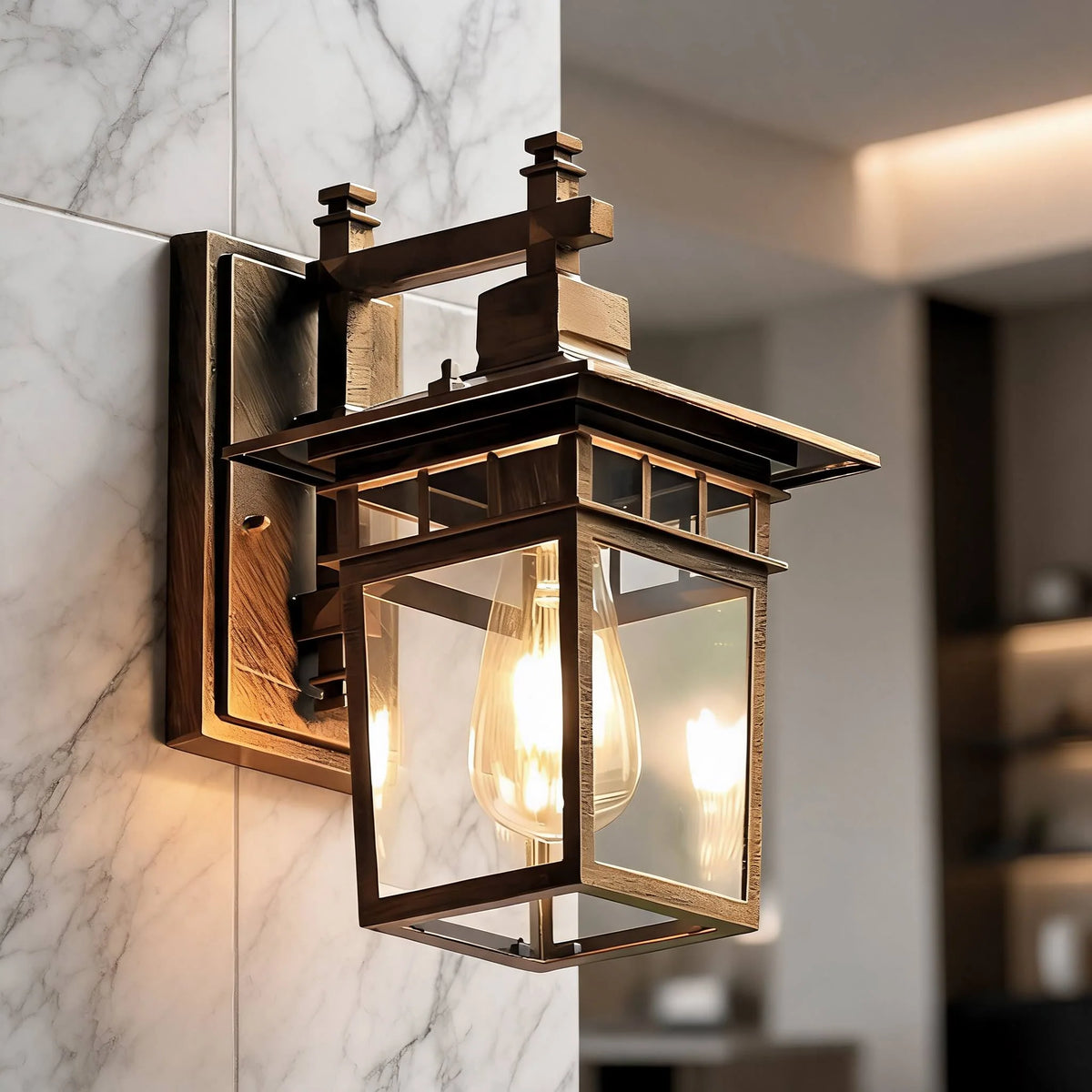 RoyaleGlow Vintage Outdoor Wall Sconce Waterproof Aluminum Glass Porch Light Fixture - Royale Basic