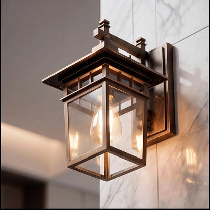 RoyaleGlow Vintage Outdoor Wall Sconce Waterproof Aluminum Glass Porch Light Fixture - Royale Basic