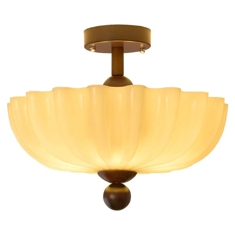 RoyaleGlow Vintage Scalloped Ribbed Glass Semi Flush Mount Ceiling Light Fixture - Royale Basic